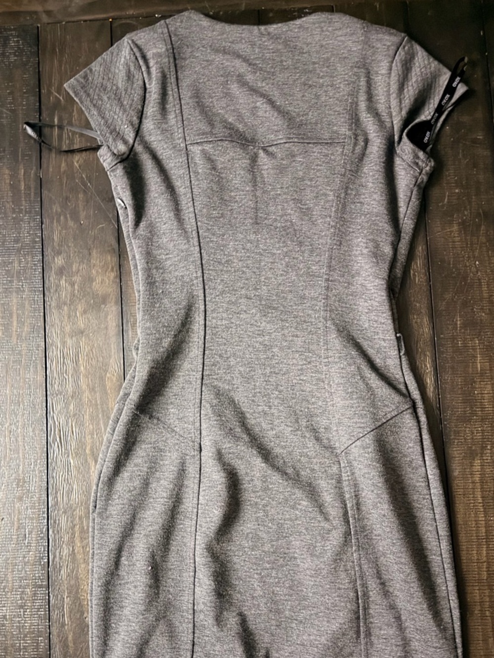 XOXO Gray Fitted Sheath Dress Small Structured Waist Bodycon Midi Office Dress - Picture 6 of 7